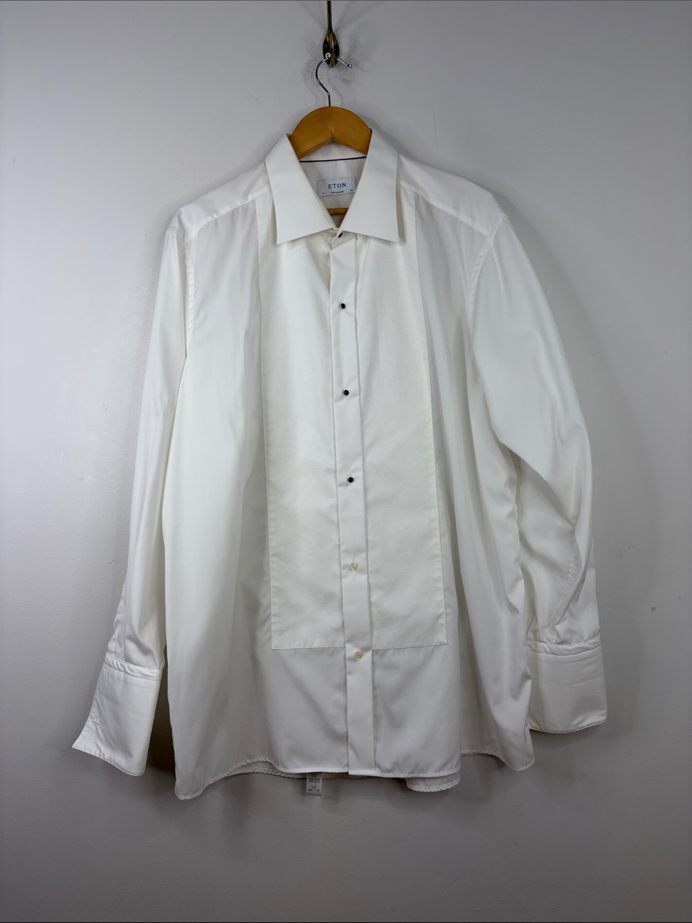 Eton Tuxedo Shirt Mens 47 18.5 White Cotton Formal Evening Shirt Wedding Prom